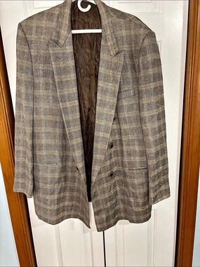 Ratner suit / jacket for tall/ big Men's Plaid Sport Coat in Brown & Gray Like N